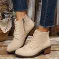 thumbnail image 2 of Chenyee Fashion Ankle Boots for Women Low Heels Chunky Suede Lace Up Zipper Short Dress Booties, 2 of 7