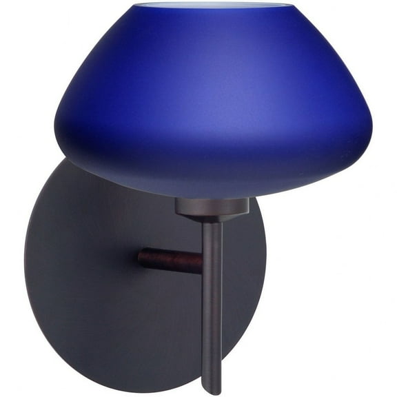 1SW-541087-LED-BR Besa Lighting Peri-One Light Mini Wall Sconce-5.38 Inches Wide by 6.4 Inches High-Bronze Finish-Blue Matte Glass Color-LED Lamping