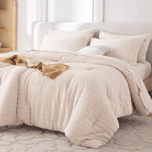 Juego de Cama MUXHOMO Full 7 Piezas Seersucker Beige