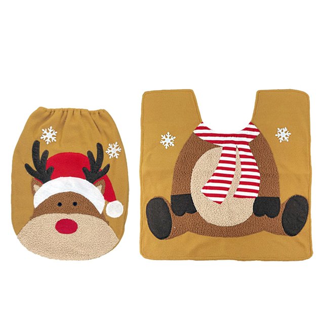TIELUTT Christmas Toilet Seat Cover Set 2 Pcs Alces Alces Soft Bathroom Small Bathroom Rugs with Oblong Cover around the Toilet Rug Small Carpet Bathroom Mat Toilet Elongated Cover Bathroom Toilet Ma