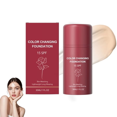 Color Changing Foundation – Skin Tone Adaptive Liquid Foundation for Women, Self-Adjusting Natural Finish, Blurs Fine Lines, SPF 15, 1 fl oz – For All Skin Types (1PCS)