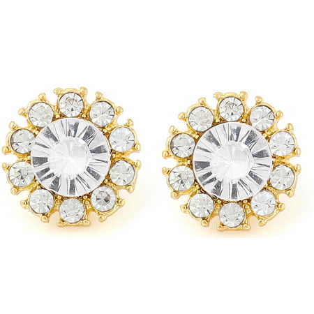 Round Crystal Center Stone Earrings, 2 Pairs