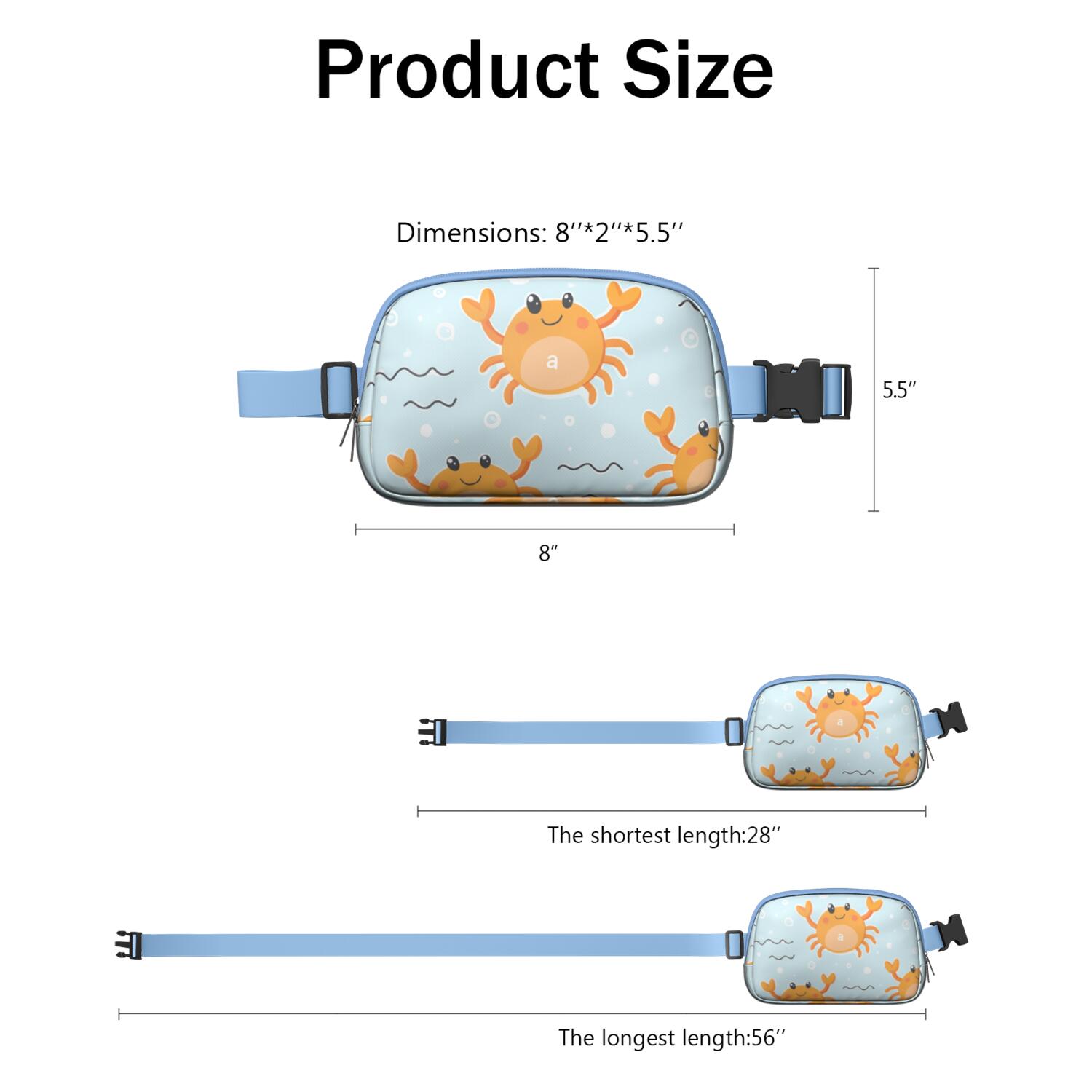 Belt Bag Fashion Waist Packs Bag with Adjustable Strap Marine Adorable Crab Sporty Waist Pack for Running for Outdoor Sports