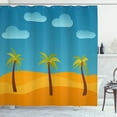 thumbnail image 1 of Oasis Shower Curtain, Nature View with 3 Palms in the Desert, Fabric Bathroom Set with Hooks, 69W X 84L Inches Extra Long, Dark Turquoise Orange Dark Rosewood and Pale Olive Green, by Ambesonne, 1 of 2