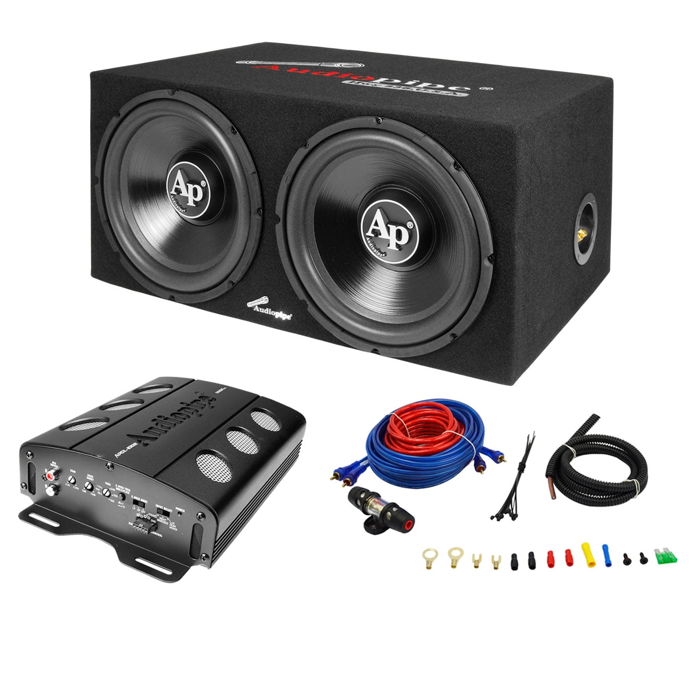 Audiopipe APSB1299PP Loaded Dual 12 Subs Amp and Wire Kit Car Audio
