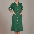 thumbnail image 2 of Ecqkame Scrubs Dress for Women Lapel Neck Short Sleeve Button Down Work Dress Solid Color Nursing Uniform Midi Dress with Pockets Green M, 2 of 6