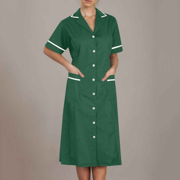 Bovxnpu Summer Dresses for Women, Women's Short Sleeve Work Dress Nurse  Uniform Dress Women's Button Down Shirt Dress Notch Lapel Short Sleeve  Belted Office Midi Dresses - Walmart.com
