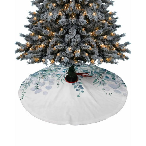 Blue Green Eucalyptus Christmas Tree Skirt 48 Inches Large Christmas Skirt Tree, Spring Summer Botanical Floral Leaves Country Tree Skirt Christmas Decorations for Fireplace Party Indoor Outdoor
