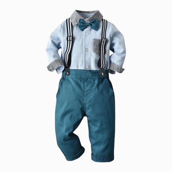 Zshosam Toddler Gentleman Outfit Toddler Baby Boy Clothes Suit Gentleman Wedding Party Outfits，Formal DressShirt Bowtie Vest Suspender Pants Size 3T 4T,(Sky Blue 3-4 Years)