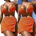 thumbnail image 2 of Trajes de baño de color liso para mujer, bikinis tipo halter, conjunto de 3 piezas, trajes de baño divididos., 2 of 5