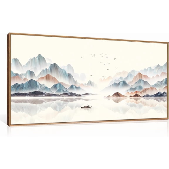 Framed Watercolor Mountain Wall Art Set Neutral Landscape with Boat Wall Decor Nature Wilderness Modern Art Print Rustic Colorful Artwork for Living Room,Bedroom,Office-20x40
