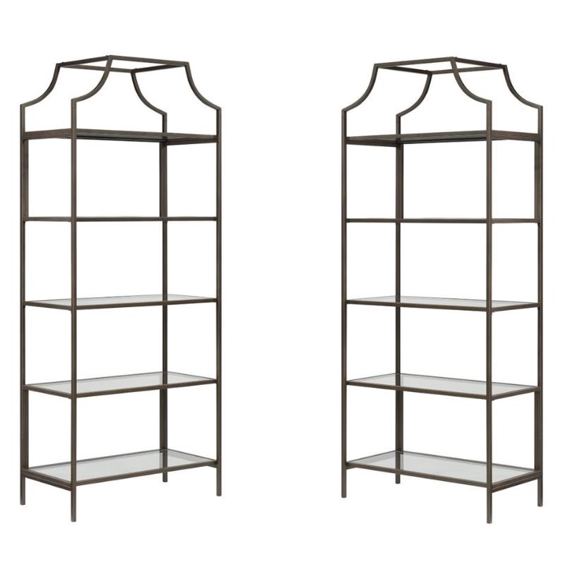 Home Square 2 Piece 5 Shelf Metal Framed Bookcase Set in Bronze