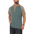 thumbnail image 4 of INSPIRE CHIC Men's Raglan Retro Colorblock Short Sleeve Button Down Henley Shirt S Green, 4 of 5
