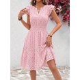 thumbnail image 3 of Pink Eyelet Cap Sleeve V-Neck A-Line Tiered Sundress For Women, 3 of 5