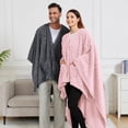 thumbnail image 5 of Kexcigo Wearable Blanket Hoodie Sherpa Fleece Shawl Blanket with Pockets Blanket Poncho Cape for Adults (Brown), 5 of 6