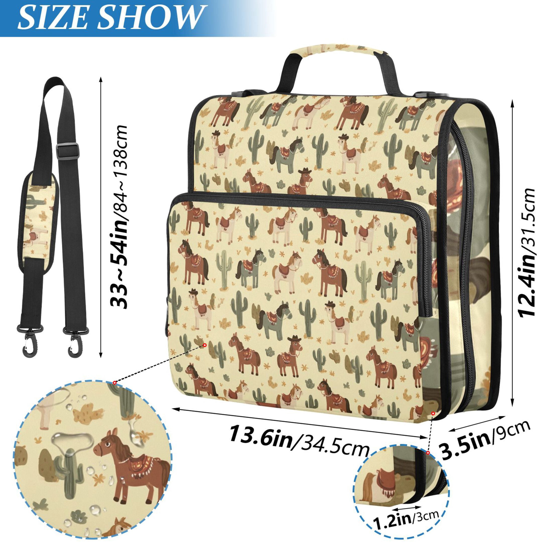 Zipper Binder Cute Cowboy Brown Horse 1.5 Inch Binder Folder Bag with Shoulder Strap and Handle