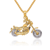 14K Solid Two Tone Gold Dangling Motorcycle Bike Necklace Chain Pendant Charm with chain 16inch