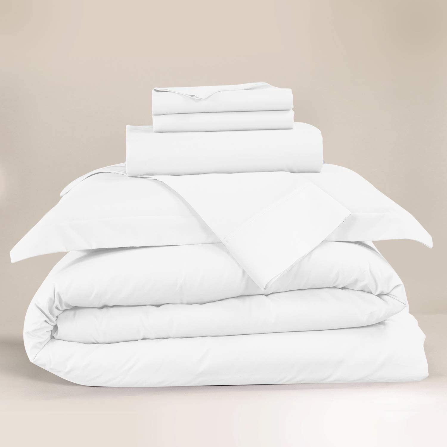 Nestl® 1000 Thread Count Premium Cotton Blend 6 Piece Duvet Cover Set, Includes Duvet Cover, Deep Pocket Fitted Sheet, 2 Pillow Cases, 2 Pillow Shams - Lightweight, hypoallergenic - Queen, White
