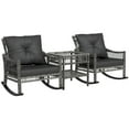 thumbnail image 1 of Outsunny 3 Pieces PE Rattan Rocking Chair Set, Outdoor Rocker Chair, Mixed Grey, 1 of 10