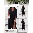 thumbnail image 5 of Xuanfei Women V Neck Tie Waist Long Sleeve High-Low Ruffle Hem Midi Dress, 5 of 5