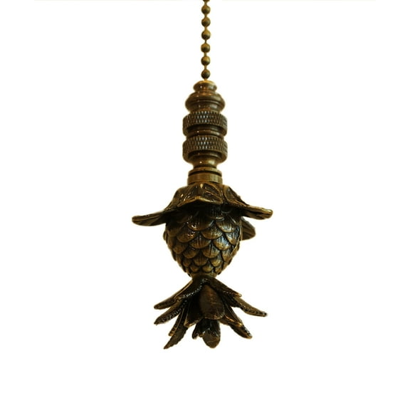 Blooming Pineapple Ceiling Fan Pull,  3"h with 12" Antiqued Brass Chain