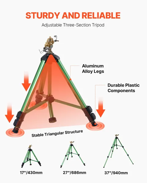 Heavy Duty Tripod Sprinkler 2 Pack Brass Head 360 Degree Adjustable Height Lawn Irrigation