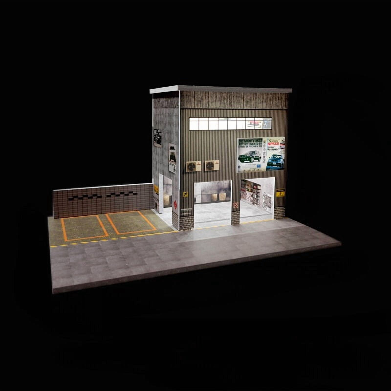 NUEIOVRW Diorama 1:64 Parking Lot Model, LED Lighting Diecast Car Garage Display Model, Car Showroom Scene Building Model Toy Gift, Car Models Display Case