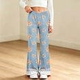 thumbnail image 6 of QIUOMBBP Girls Back To School Uniforms Elastic High Waisted Imitation Denim Bell Bottoms Trousers Cute Print Flared Leg Pants White, 6 of 10