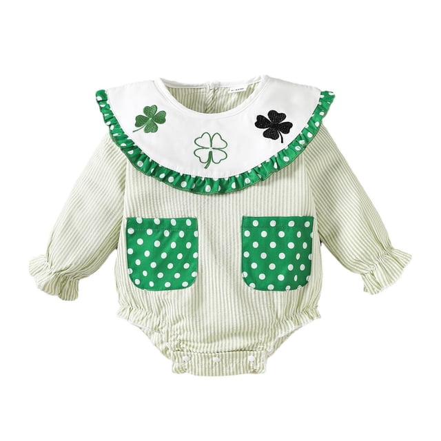 WEAIXIMIUNGChristmas Girls Long Sleeve Striped Romper Embroider Bodysuits 0-3 Months