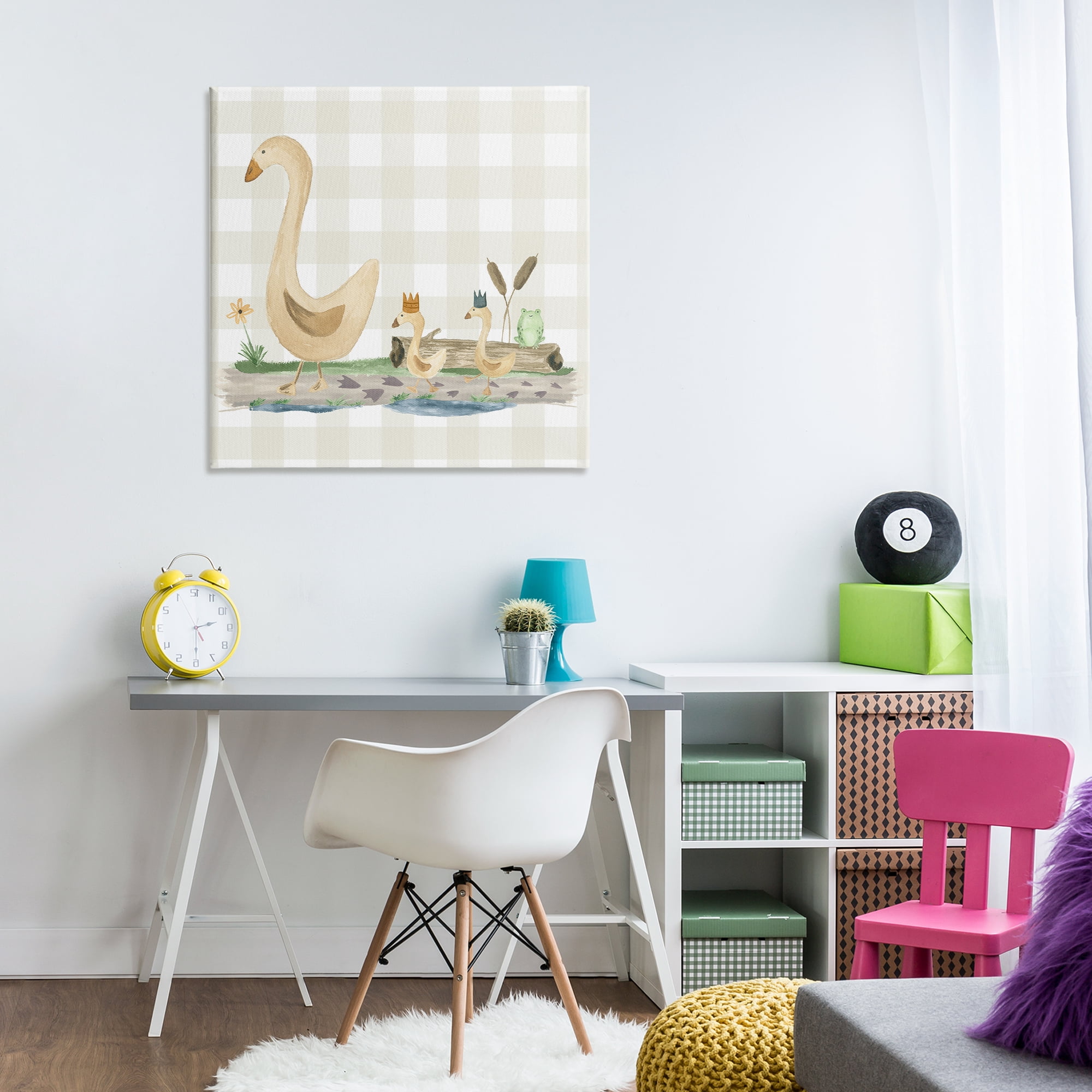 Stupell Industries Ducks on Yellow Plaid Animals Painting Wrapped Canvas Art Print Wall Art, 30 x 30