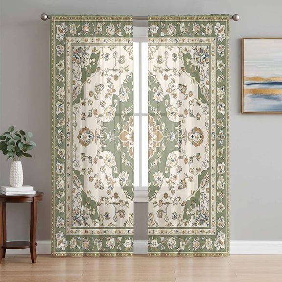 Sage Green Sheer Curtains 72 Inch Length 2 Panels Set, Southwest Tribal Antique Boho-Chic Farmhouse Voile Window Treatment Rod Pocket Curtains Sheers Drapes for Bedroom/Living Room/Kitchen 52"x72"x2