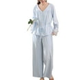 thumbnail image 2 of SWSMCLT Women's Cotton Pajama Set Lounge Set Soft Button Up Sleepwear V Neck Princess Frill Ruffle Pj Set Long Sleeve Pants Light Blue Medium, 2 of 4