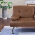 thumbnail image 6 of JERFIT Brown Convertible Sofa Bed with Foldable Table & Cup Holders, Faux Leather Upholstered Sleeper Couch for Small Space, 6 of 9