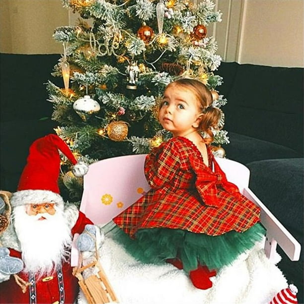 Noel Enfant en Bas Age Petites Filles Plaids Robe Tenue Volant Bowknot Chemise Robe Tulle Tutu Jupe Vetements de Vacances Rouge 1 2 Ans Walmart