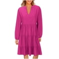 thumbnail image 4 of Vente de Liquidation! Robes de Fête pour Femmes, Chemise Longue Décontractée à Col en V Couleur Unie Rouge TG, 4 of 9