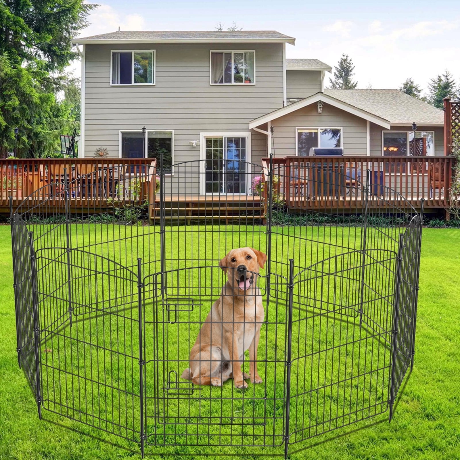 Anyask 30" Tall 10 Panel Dog Playpen with One Door, Portable Customizable Foldable Metal Fence for Pets, Black
