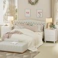 thumbnail image 3 of White Nightstand Side End Table with 2 Drawers, Modern Wood Night Stand with Petal Pattern for Bedroom, Scalloped Bedside Night Tables with Solid Wood Legs, 3 of 9