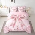 thumbnail image 3 of Feelyou Pink Princess Bowknot Twin Bedding Sets 7-Piece, Bohemian Damask Flower Bedding Comforter Set, Western Fashion Bow Reversible Sheet Sets, Super Cozy Room Decor, 3 of 9