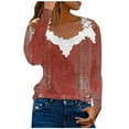 thumbnail image 1 of RKZDSR Women Tshirts Graphic Clearance,Plus Size Summer Womens Cold Shoulder Blouse Short Sleeve Cute Plain Tees Sexy V Neck Lace Crochet Patchwork Tunic Tops G16-Red S, 1 of 5