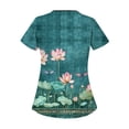 thumbnail image 5 of Scrub Uniforms for Women,Floral Printed Scrub Tops - Cheerful Floral Patterns Short Sleeve Medical Blouse - Green - S, 5 of 5