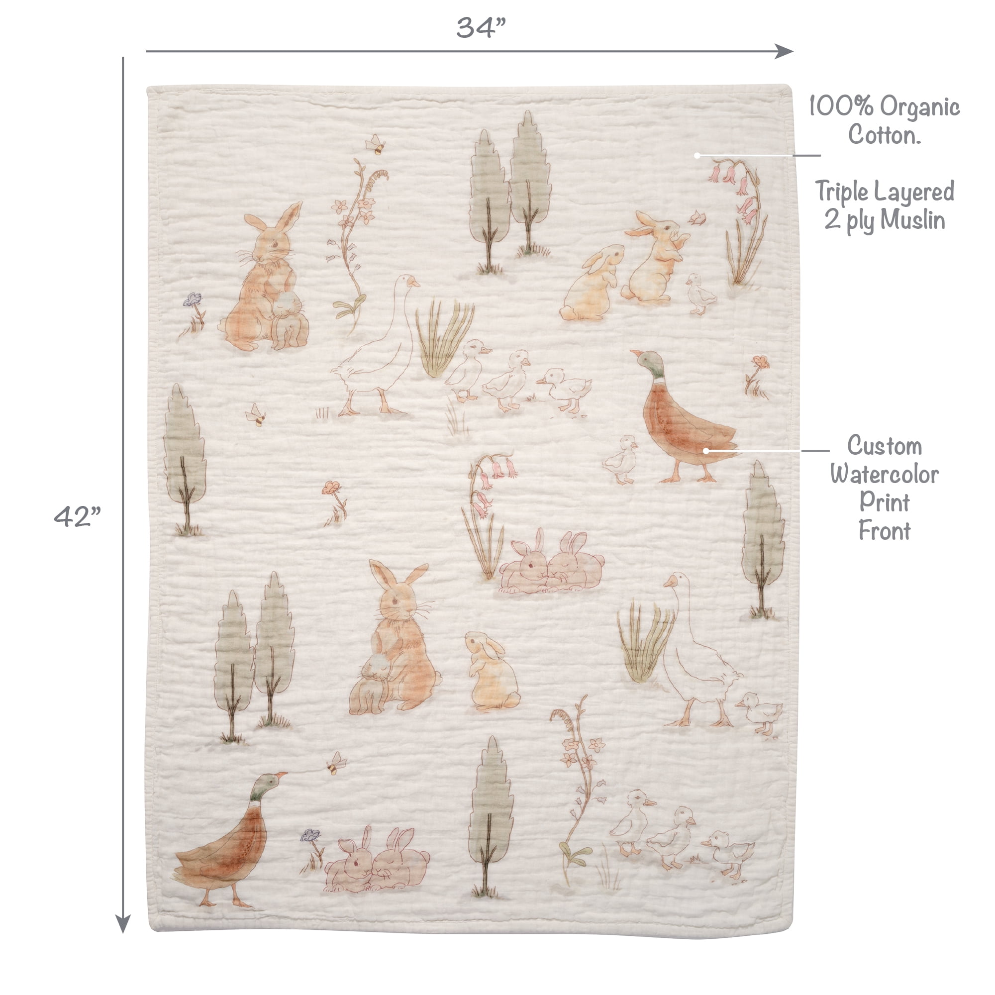 Lambs & Ivy Signature Bunny Hop Organic Cotton Muslin 3-Piece Crib Bedding Set