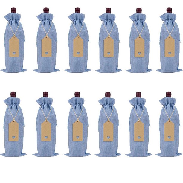 Zhuge 12 bolsas de regalo de vino con cordón, 13,78 × 5,9 pulgadas, reutilizables, para envolver botellas, para cumpleaños, bodas, fiestas (azul claro)