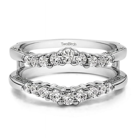 TwoBirch 0.71 Ct. Vintage Ring Guard with Filigree Designs in Sterling Silver with Cubic Zirconia (Size 5)