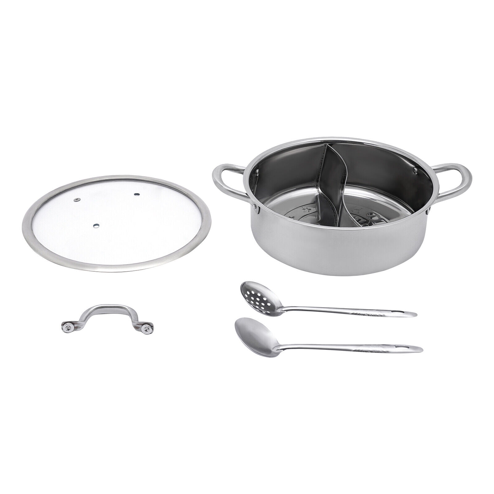 304 Stainless Steel Shabu Dual Sided Divider Cooking Soup Hot Pot 32cm Cookware with Lid