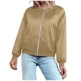 thumbnail image 6 of Hinvhai Jackets for Women Lightweight Zip Up Bomber Jacket with Pockets Stand Collar Windproof Outwear Fashion Fall Coat Khaki L(L), 6 of 9