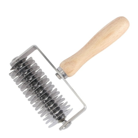 Masteelf Pizza Lattice Roller Cutter Stainless Steel Wooden Handle Dessert Baking Tool for Store Kitchen Home