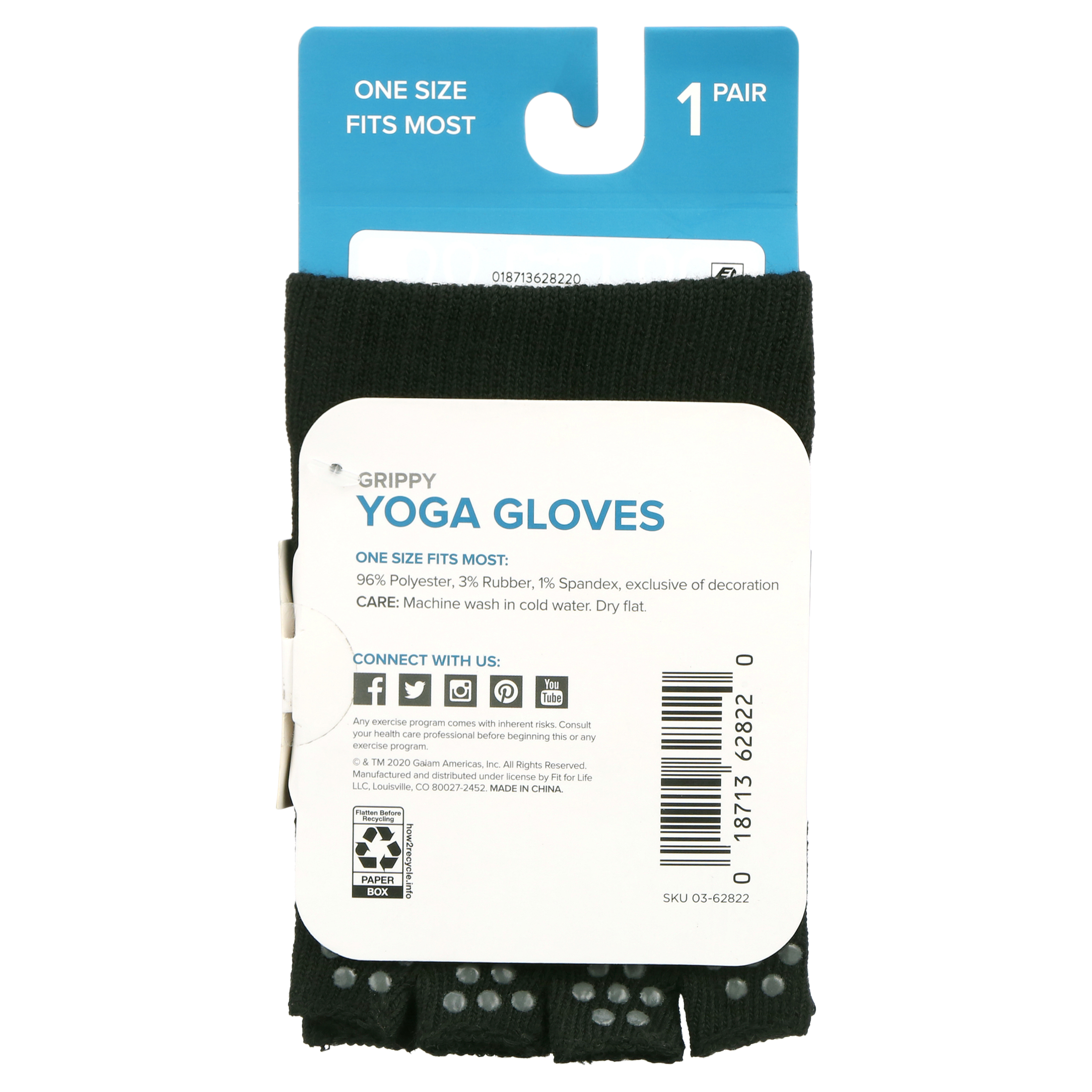 Gaiam Grippy Yoga Gloves, Small/Medium, One-Size, Black - image 8 of 9