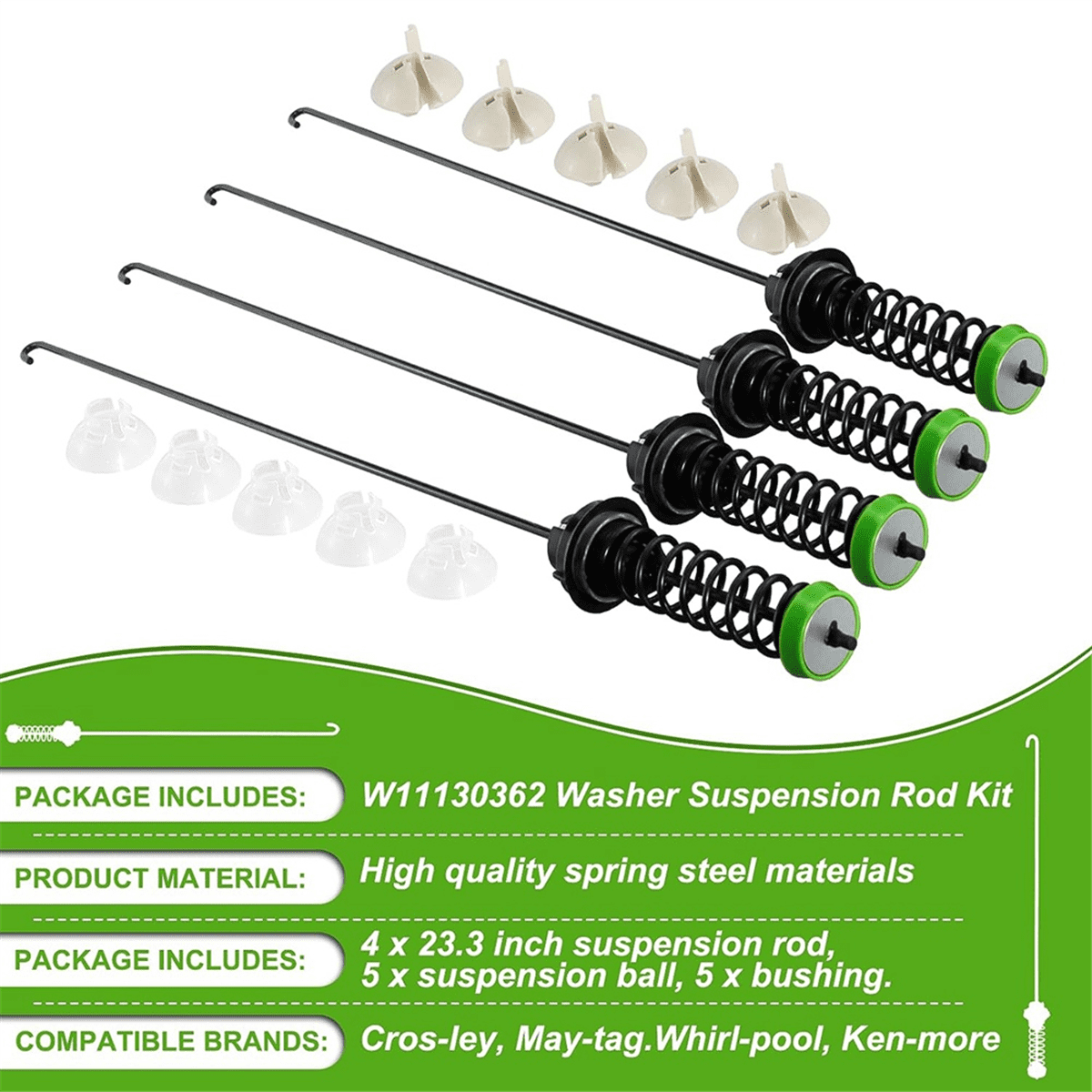 W11130362 4Pcs Washer Suspension Rod Kit,for Washing Machines