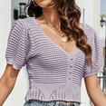 thumbnail image 2 of BLVB Womens Knitted Crop Tops Crochet Hollow out Short Sleeve V Neck Sweater Shirts Summer Beach Going out Blouse, 2 of 4