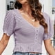 thumbnail image 1 of Fiudx Ofertas y Liquidaciones Blusa Cómoda de Punto Elástico Informal Sólida con Cuello En V y Manga Corta para Mujer a La Moda, 1 of 4